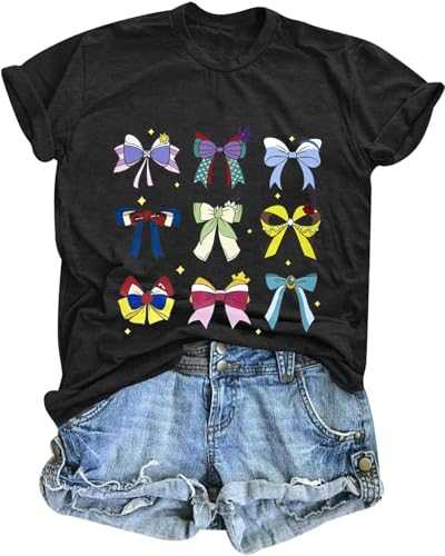 Princess Bow Shirt for Women Magical Kingdom T-Shirt Short Sleeve Holiday Family Trip Tee Tops
