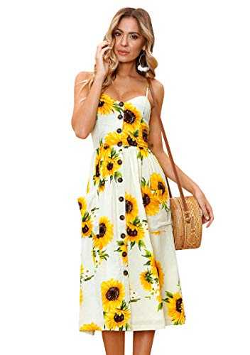 TYQQU Women Summer Backless Dress Vacation Dress Sleeveless Printed Dress Beach Party Midi Dress