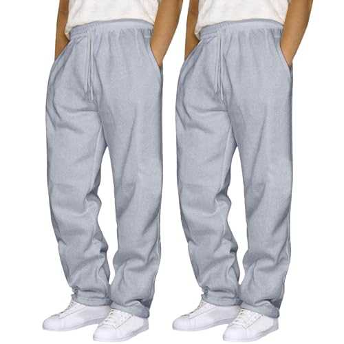 2Pcs Joggers for Men UK Trousers Sweatpants with Pockets Open Hem Tracksuit Jogging Bottoms Plus Size Drawstring Elasticated Waisted Chino Pants Wide Straight Leg Activewear Sports Trousers