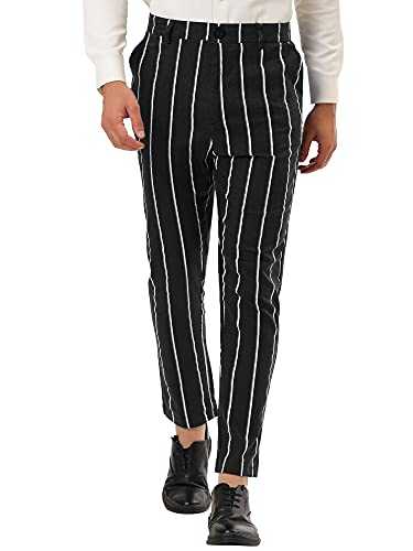 Men's Dress Stripe Pants Slim Fit Flat Front Business Suit Trousers Pencil Pants