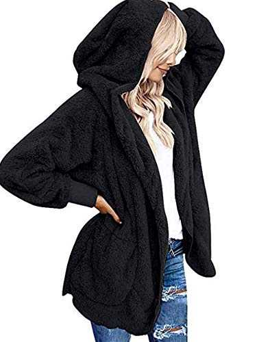 Zeagoo Women's Coat Plush Jacket Women's Winter Coat Short Coat Warm Cardigan Hooded Jacket with Pockets Winter Jacket S-XXL