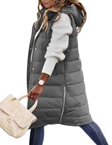 Yuson Girl Women's Gilets Long Quilted Gilet Jacket Zip Up Longline Sleeveless Thick Hooded Bodywarmer Jacket Vest Coat Parka Outwear Winter Wear Padded Waistcoat With Pocket