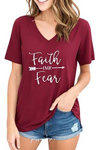 Mom's care Women Cross Faith T-Shirt Printed V-Neck Casual Short Sleeve Graphic Cute Tops
