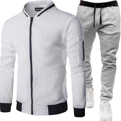 Cocila Mens Tracksuit Set Fall and Winter Casual Plaid Zipper Baseball Uniform Color Matching Sweatshirt Hoodie Corset Sweatpants Portly Suits Sports Suit for Men