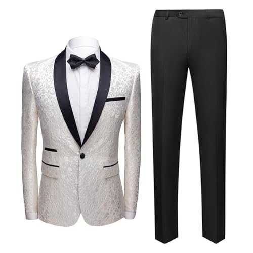 Ulnomio Men's Two-Piece Jacquard Suit Set Shawl Lapel one Button Jacket Pants Groomsmen Banquet