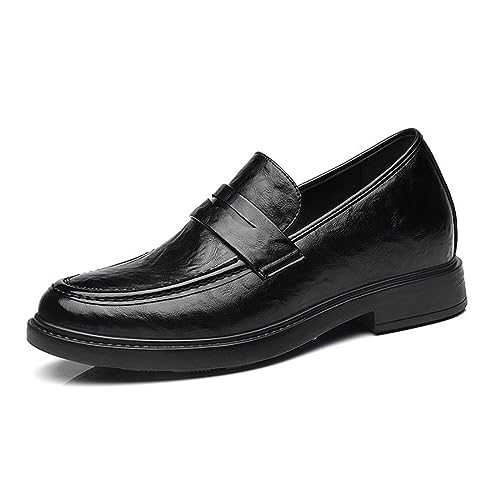 Men's Invisible Height Increasing Slip-On Loafers Formal Elevator Dress Shoes Round Toe Height-Enhancing Bussiness Oxford Shoes