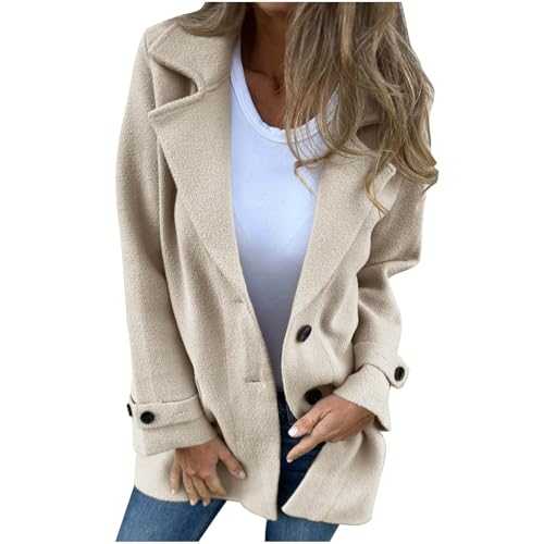 tsaChick Womens Pea Coat Wool Overcoat Long Sleeve With Button Trench Coat Notched Lapel Jacket Casual Loose For Autumn And Winter Outwear Windbreaker Elegant Daliy Tops