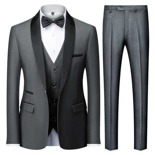 KUDMOL Mens 3 Pieces Suit Slim Fit One Button Shawl Lapel for Wedding Prom Blazer Vest Trousers Set