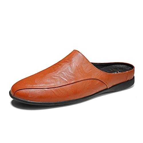 New Loafers for Men Breathable Brogue Shoes Backless Leather Flexible Anti-Slip Comfortable Outdoor Prom Slip-on