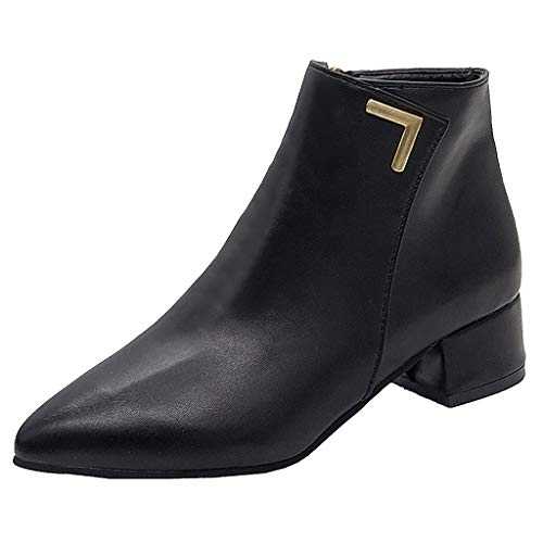Women's Fashion Leisure Solid Pointed Toe Med Heels Ankle Boots Shoes Short Soft Boots for Women Low Heel