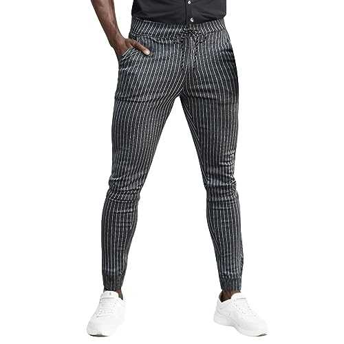 Bauzuoyo Chino Trousers Men's Striped Suit Trousers Men's Chino Trousers Men's Tapered Casual Trousers Men's Striped Chino Trousers Men's Slim Fit Jogging Bottoms Men's Business Trousers Men's Skinny