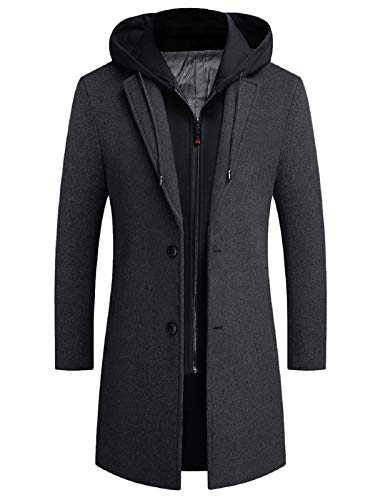 iCKER Men's Wool Woolen Coat Long Trench Coat Winter Casual Jacket Slim Fit Overcoat