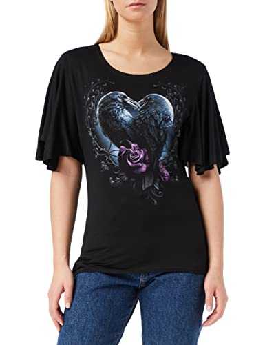 Spiral - Raven Heart - Boat Neck Bat Sleeve Top Black