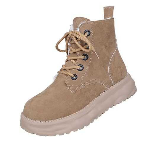 Women's Winter Boots, Short Shaft Suede Boots, Ankle High Trekking Shoes, Flat Non-Slip Outsole, Combat Boots, Lightweight Hiking Shoes, Ankle Boots with Heel for Lacing, Vegan