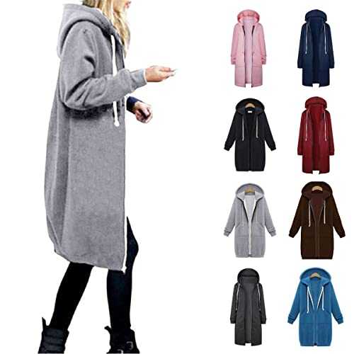 Yrkcah Long Hoodies for Women Fleece Long Sleeve Hoodie Sweatshirts Casual Loose Hooded Coat Zipper Plus Size Tops Shirt Pullover Sexy Warm Autumn Jumper with Pocket