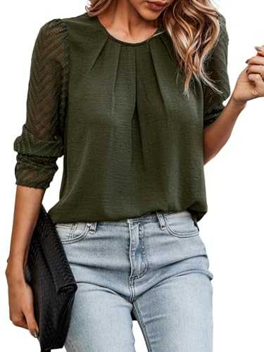 Samefar Womens Tops Dressy Casual Crewneck Lace Long Sleeve Shirts Loose Flowy Work Chiffon Blouses