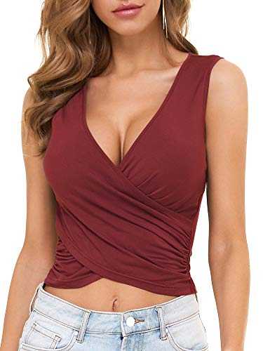 VETIOR Women's Deep V Neck Long Sleeve Unique Slim Fit Coss Wrap Shirts Crop Tops