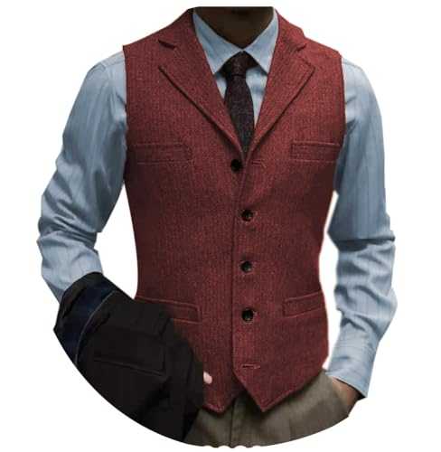 Tuikayoo Men's Tweed Suit Vintage Vest Herringbone Wool Prom Waistcoat Groomsmen