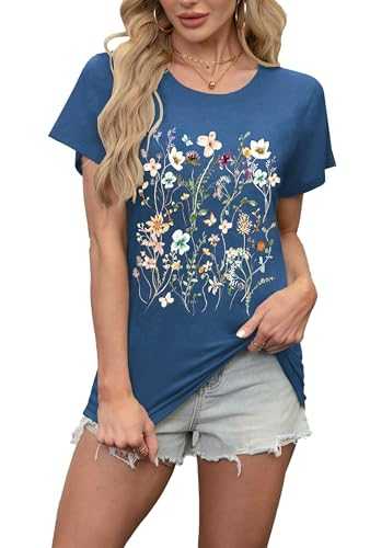 LETSEE Womens Graphic T Shirts Boho Wildflower Shirts Vintage Floral Printed Tees Short Sleeve Trendy Tops for 2025