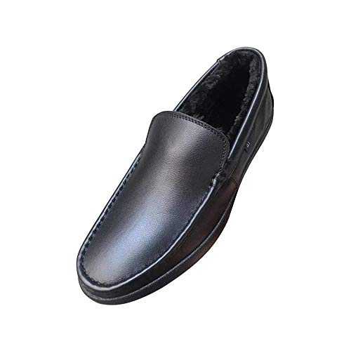 ETZRYSYB Mens leather shoes Driving Loafer for Men Stitch Casual Boat Shoes Business Fleece Inside Slip on Genuine Leather Round Toe Plane Heel Wear Repellent Anti-slip oxford shoes men (Color : Black