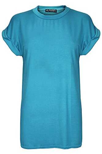 Womens Plain Baggy Oversized Tee Top Turn Up Cap Sleeve Basic T Shirt