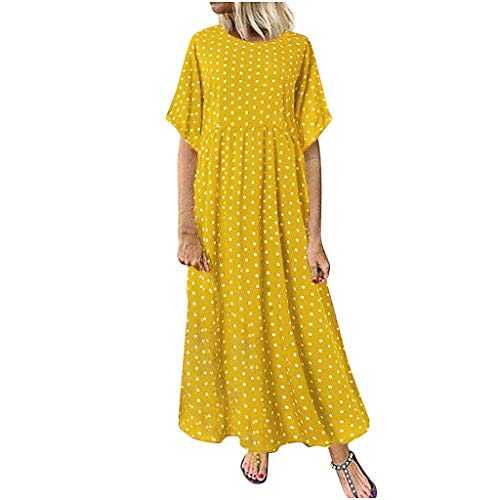 Plus Size Dresses for Women UK Sale Clearance Ladies Elegant Polka Dot Dress Vintage Maxi Long Dresses Summer Dress Loose Casual Crew Neck Short Sleeve T Shirt Dress