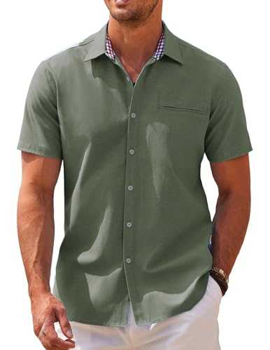 COOFANDY Men's Short Sleeve Oxford Shirt - Casual Summer Business Chambray Lightweight Checked Collar Cotton