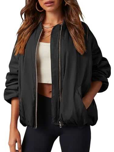 Tankaneo Womens Zip Up Bomber Jacket Oversized Fashion Casual Fully Lined Winter Coats With Pockets