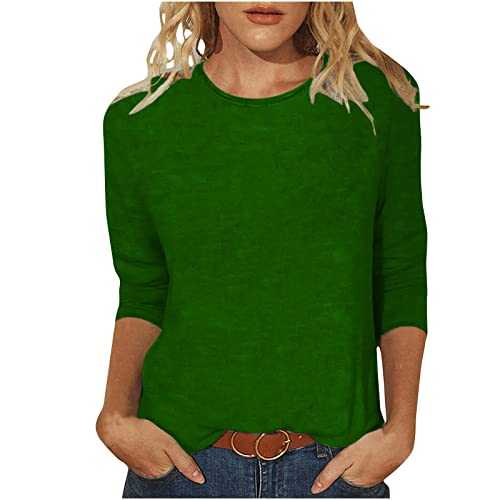 Women's 2pc Summer Tops UK Clearance,Ladies Blouses Casual Solid Color Round Neck 3/4 Sleeve T-Shirt Loose Casual Trendy Loose Fit Crewneck Going Out Elegant Plain Tunic Tees Blouse Outwear