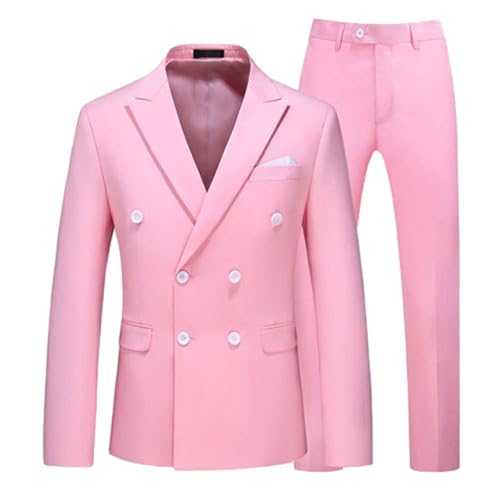 Mens Suits 2 Piece Slim Fit Double Breasted Two Button Black Wedding Tuxedo Suit Blazer Trousers Set Fashion Evening Tuxedo Suit Solid Color Jacket Business Formal Suits UK Clearance