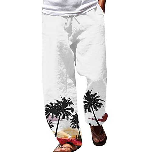 Mens Elastic Waist Work Trousers - Daily Vacation Pants Baggy Joggers Casual Wide Leg Trousers Smart Print Pants Regular Fit Drawstring Trousers Comfortable Tracksuit Bottoms Athletic Yoga Pants