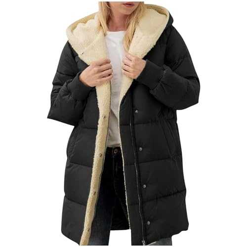 Winter Coats for Women UK Sherpa Lined Padded Coat Ladies Winter Jackets Full Zip Hooded Parkas Jacket Warm Fleece Lined Quilted Overcoat Thickened Windproof Outerwear Casual Puffer Long Jackets