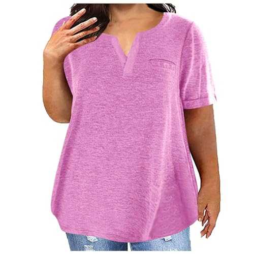 Women Oversized Tops Casual Short Sleeve Shirts Plain Summer Loose T Shirts V Neck Tunic Blouses Athletic Gym Top with Pockets Tee Ladies T-Shirts Plus Size L-5XL UK