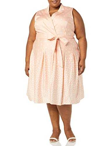ANNE KLEIN Women's Plus Notch Collar WRAP Dress, Cherry Blossom/White, 22