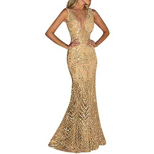 Women's Evening Dresses Elegant for Wedding Long Party Dress Glitter V-Neck Sleeveless Backless Tight Long Dresses Bodycon Midi Dress Bridesmaid Dresses Maxi Dresses Women's Summer Dress Festive