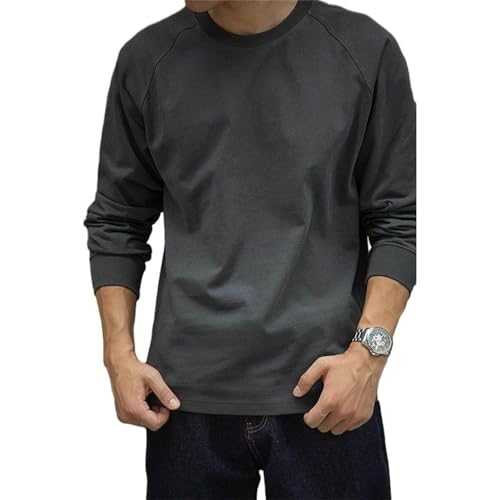 Men Long Sleeve T-Shirt Retro Solid Colour Basic T-Shirt Slim Fit Round Neck Men Casual T-Shirt Comfortable All-Match Men Outdoor T-Shirt