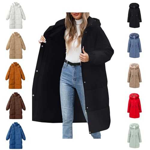 HOOUDO Women's Long Winter Down Coats Padded Puffer Jacket Thicken Lightweight Hooded Longline Overcoat Quilted Jackets Hoodie Parka with Pockets Winter Warm Outwear for Outdoor Hiking