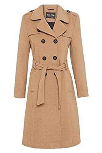 Womens Double Breasted Long Coat Wool Touch Fit Ladies Winter Coat with Inside Lining