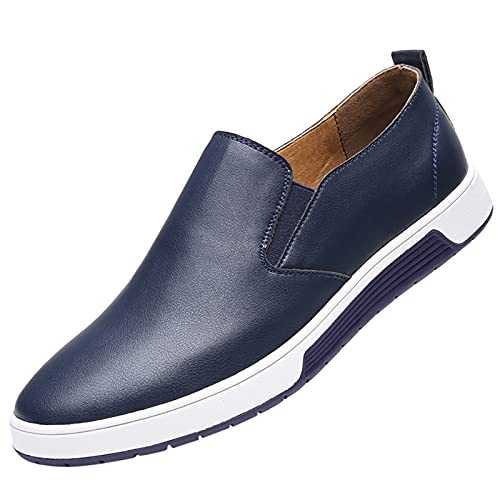 Slippers for Men Leather Shoes Men's Slip On Walking Shoes Flat Moccasins Business Shoes Low Top Casual Shoes Non-Slip Lightweight Driving Shoes Breathable Low Shoes Comfortable Walking Shoes Blue