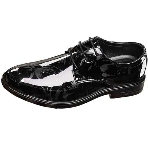 Men's Casual Leather Shoes Mens Fashion Mirror Printing Floral Shoes Lace Up Formal Business Pointed Toe Shiny Flat Faux Leather Comfortable Dress Slip-on Loafers