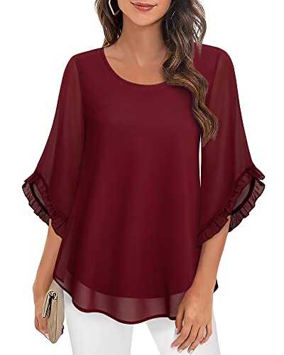 VAFOLY Women's Casual Loose Ruffle Trim Sleeve Blouse Double-Layered Work Shirts Chiffon Elegant Dressy Tops