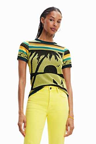 Desigual Cagliari Yellow Tropical 1970s Knit Top 23SWTKAE