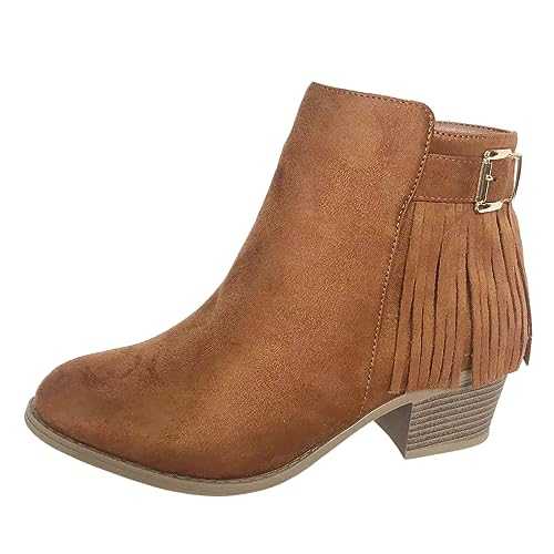 AaaozKjie Ankle Boots Women Black Fashion Tassel Side Zipper Thick Heel Raised Warm Low Top Women's Ankle Boots Women Winter Shoes Women