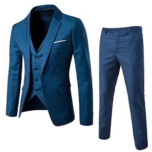 Men's Suits Regular Fit: Formal Blazer Jackets | Waistcoat Trousers Set Solid Color One Button Jacket Coat V-Neck Blazer Business Work Office Suit Notch Lapel Groomsman Suit