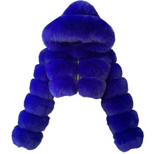 Women'S Plus Size Cropped Coat With Hood Faux Fur Fluffy Thermal Winter Jacket Zipper Solid Colour Quilted Cardigans