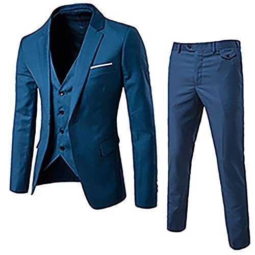 Men's Slim Fit Suit One Button 3-Piece Blazer Dress Business Wedding Party Jacket Vest & Pants Solid Color Formal Single Breasted Blazer Suits