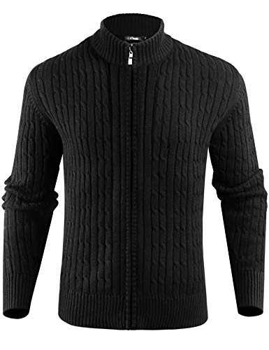 iClosam Mens Cardigan Thick Knitted Sweater Full Zip Stand Collar Warm Jumper Winter Coat