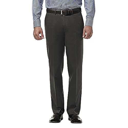 Haggar Men's Premium No Iron Straight Fit Invisible Flex Waist Plain Front Pant Casual
