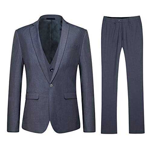 Mens Slim Fit 3 Piece Suit 1 Button Business Wedding Suits Elegant Blazer Vest Pants Dark Grey