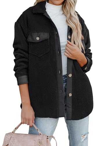 ZESICA Womens Winter Casual Sherpa Fleece Jacket Long Sleeve Button Solid Warm Fuzzy Outwear Coat Pockets